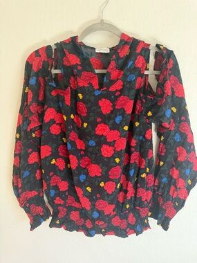Magda Butrym Silk Floral Hooded Cold Shoulder Top Size 36 (US 4)